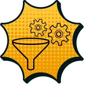 Symbol für E-Mail-Marketing, Automationen und Funnel: Zahnräder und Trichter