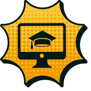 Symbol für digitale Produkte, Onlinekurse, Memberships und E-Books: Monitor mit Absolventenhut