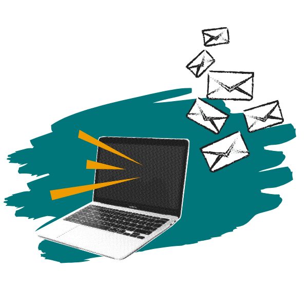 Illustration zu E-Mail-Marketing: Laptop und Briefsymbolen