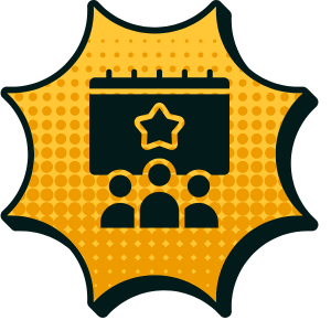 Symbol für Eventmanagement: Kalender mit Stern und drei Personen