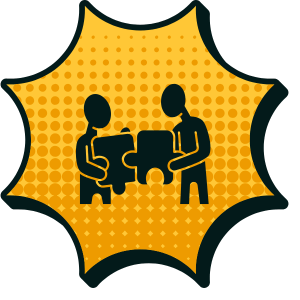 Symbol für 1:1 Coaching zur Entwicklung deiner Marketingstrategie: Zwei Personen mit Puzzleteilen