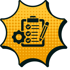 Symbol für Projektmanagement: Checkliste mit Stift und Zahnrad