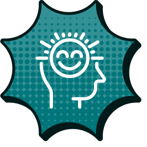 realistische optimistin Symbol für realistische Optimistin: Kopf mit strahlender Sonne im oberen Bereich