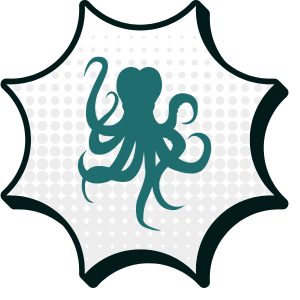 Symbol für Rocktopus digital: Oktopus mit herzförmigem Kopf – Teil des Markenlogos