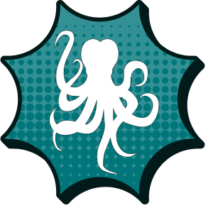 Symbol für Rocktopus digital: Oktopus mit herzförmigem Kopf – Teil des Markenlogos