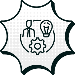 werte weiterentwicklung Symbol für Weiterentwicklung: Person mit Zahnrad und Glühbirne im Kreissymbol